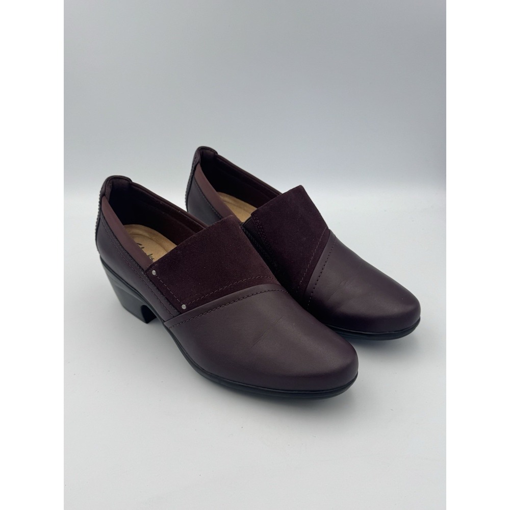 Clarks Collection Women's Heeled Loafers Burgundy Leather Suede Size 9.5M